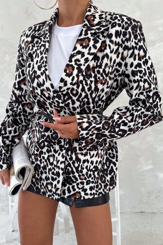 Femelle Kadın Leopar Desen Astarlı Blazer Ceket ekru
