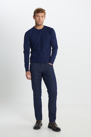 AC&Co / Altınyıldız Classics Erkek Pamuklu Slim Fit Dar Kesim 5 Cep Armürlü Jean Kot Denim Pantolon İndigo