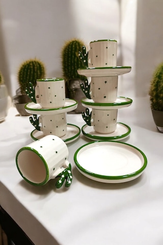 Cactus 6 Kişilik El Yapımı 90 Ml Türk Kahvesi, Espresso Fincanı Y
