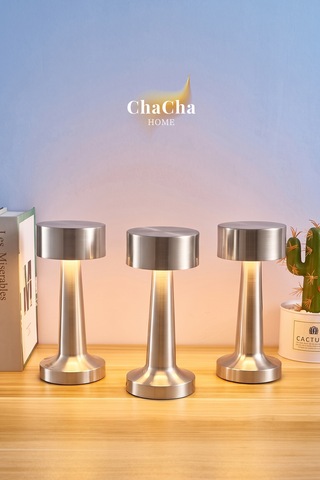 Chacha Home Nova Metal Led Masa Lambası 22x10 Cm - Modern Silindir Başlıklı Lüks Dekoratif Abajur Gümüş