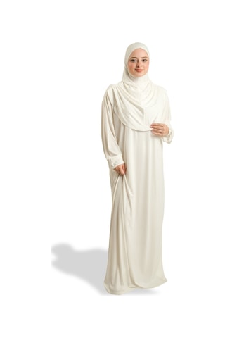 Tek Parça Namaz Elbisesi Viskon Düz 2503 40 Krem