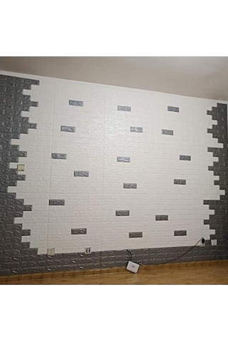 Nw02 Kendinden Yapışkanlı Gri Tuğla Duvar Kağıdı Paneli 6 Adet