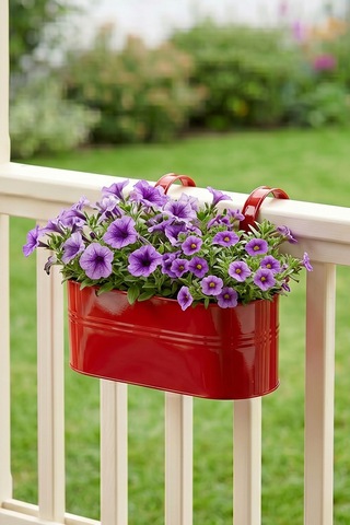 Askılı Metal Elips Saksı - Sökülebilir Askılı Balkon Saksılık Ve Çiçeklik 7 Litre Kırmızı