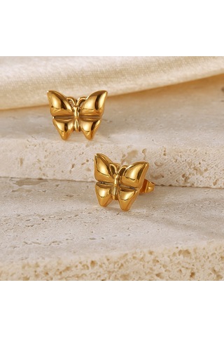 Sones Opk Ge942 1 Çift Vintage Temperament Paslanmaz Çelik Stereo Kelebek Küpe Altın