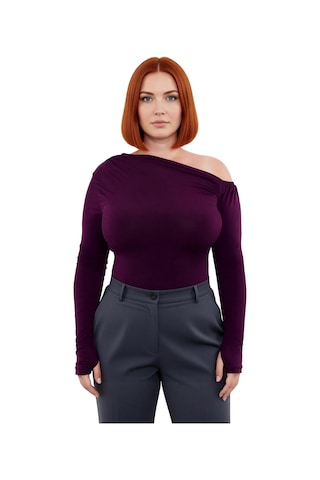 Ersefa Kadın Uzun Kollu Asimetrik Yaka Polyester Bluz Sandy Dokuma Günlü Mürdüm