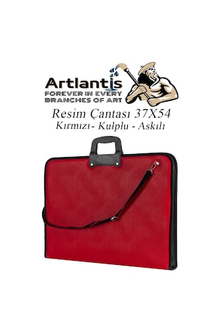 Kırmızı Resim Çantası Fermuarlı Kulplu 37x54 Cm 1 Adet Teknik Resim Dosya Çantası 35x50 Cm Askılı Proje Çantası Okul Sınıf