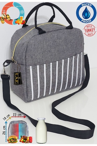 Sıcak, Soğuk Isı Yalıtımlı Termal Termoslu Yemek, Mama, Beslenme, Gıda İçin Askılı Taşıma Çantası Gri - Sarı