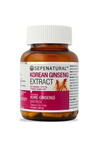 Korean Kore Ginseng Kök Ekstresi 60 Kapsül X 480 Mg Kırmızı, Panax Sepe