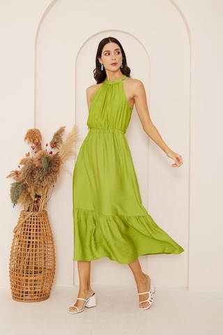 Yeşil Halter Yaka Kolsuz Elbise Dm1035