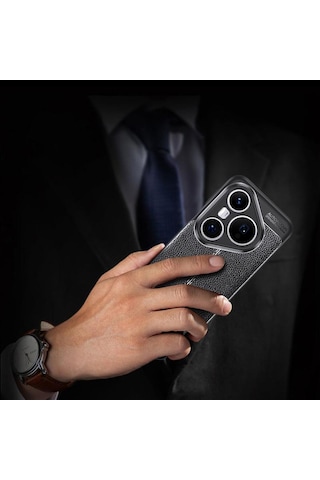 Caseonn Huawei Pura 80 Ultra Kılıf Lüks Dikiş Detaylı Deri Görünümlü Kapak Siyah