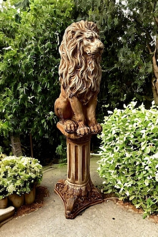 Dekoratif 53cm Eskitme Kahverengi Sütun Ve Aslan Set Heykel Ev Balkon Bahçe Dekorasyon Bohem Biblo Diğer