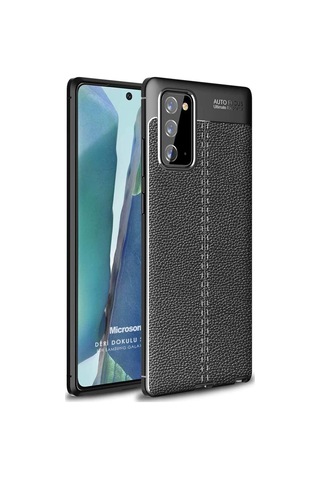 Galaxy Note 20 İçin Kılıf Deri Dokulu Silikon Siyah Galaxy Note 20 İle Uyumlu Kılıf - Siyah 50 x 22