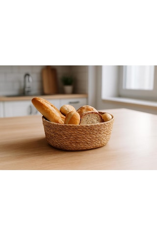 El Yapımı Hasır Ekmek Sepeti, Yıkanabilir Bez Astarlı Çok Amaçlı Oval Sunum Ve Dekoratif Saklama Sepeti, Ekmeklik 22x16x8 Cm Açık Gri