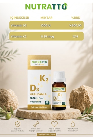 Nutratto Backedvit Vitamin D3 K2 Damla 1000 Iu 20 Ml