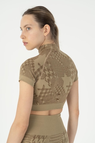 Maraton Slimfit Kadın Bisiklet Yaka Vizon Crop Top Vizon