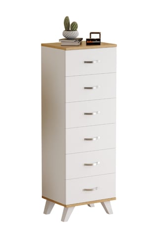 Aeka Ae-3038 Belinda 6 Çekmeceli Beyaz Çam Şifonyer Komodin 132 45 36 Cm