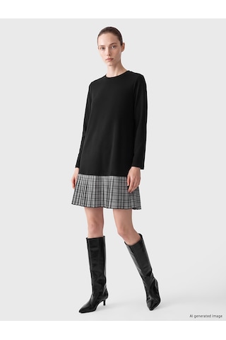 Lcw Comfort Siyah Bisiklet Yaka Ekose Mini Elbise