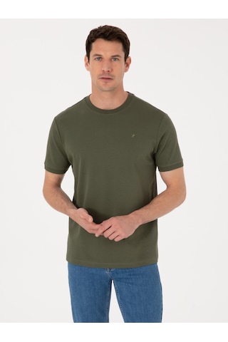 Haki Regular Fit %100 Pamuk Bisiklet Yaka Basic T-shirt Yeşil