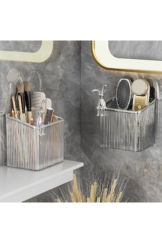 Springsun Banyo Duş Odası Duvar Kurulu Deliksiz Kosmetik Yüz Havlu Organizer Pet+abs Malzeme Mutfak Dolap Siyah-gri-gümüş Gri - Siyah