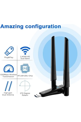 Platoon Pl-9340 Ac1200 867mbps 5ghz + 300mbps 2.4 Ghz Çift Anten Wireless Usb Adaptör
