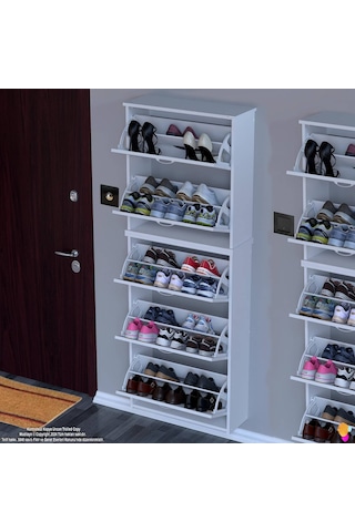 Modilayn Verve Asma Kapı Önü 72x194x26 Cm Lik 3 Düşer Kapak 10 Göz Bölmeli Ayakkabılık Beyaz