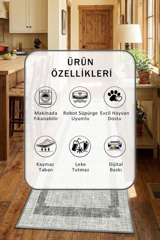 Lky 0019 Gri Yıkanabilir Mutfak Halısı