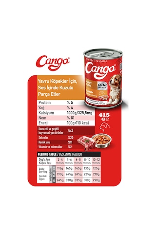 Cango Yavru Yaş Köpek Maması Kuzu Etli 415gr 36lı