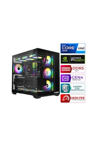Xaser KRATOS X130 Ultra 5 225F 16 GB 512 GB M.2 NVMe SSD 16 GB RTX5060Ti Free Dos Masaüstü Oyuncu Bilgisayarı