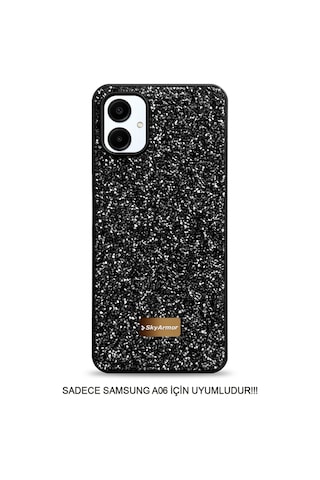 Samsung A06 Uyumlu Kadife İç Yüzey Tasarımlı Taşlı Işıltılı Parlak Pırlanta Kılıf Dia Plus Siyah
