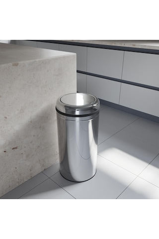 Aqua Bagno Basic Çöp Kovası - Sallanır Kapaklı 45 L, Parlak Krom Paslanmaz Krom