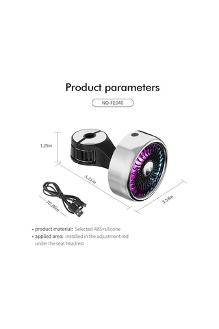 Fortunelane Araba Koltuk Usb Fan: 3 Hız, Led Işıklar, 22 Lbs Taşıma, Siyah Abs+silikon