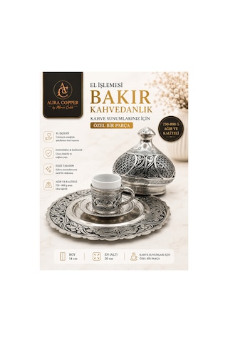 Ağır El İşlemesi Bakır Kahvedanlık Kahve Sunumluk Dekoratif Kapaklı Kahve Sunum Seti Ve Otantik Obje Aksesuar Gümüş Mat