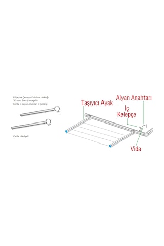 TEMAKS Balkon Küpeşte Çamaşır Kurutma Askılığı 50 MM Boru Krom