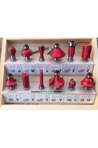 Dia 12 Parça Ahşap Oyma Freze Seti Ağaç ve Mdf Freze Seti 8Mm