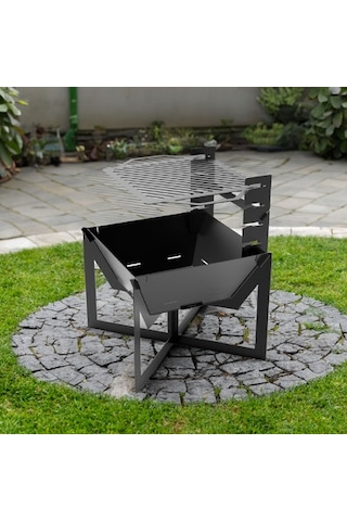 Portatif Ateş Çukuru Kademeli Izgaralı Ve Ayaklı Bahçeniz İçin De Siyah