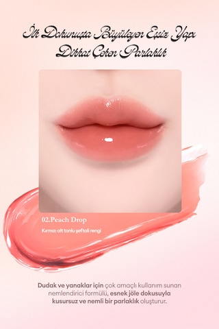 Esnek Jel Dokulu, Nemlendirici, Parlak Bitişli Ruj & Allık Dasıque Chewing Glow Pot 02 Peach Drop