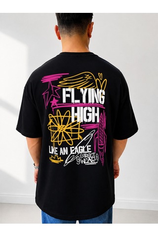 525 Oversize Sırt Baskılı Streetwear Unisex T-shirt Flynighıgh Siyah
