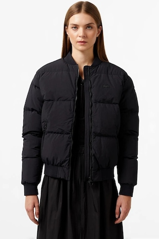 Lacoste Relaxed Fit Down Fill Jacket Kaztüyü Dolgu Dik Yaka Siyah Kadın Mont