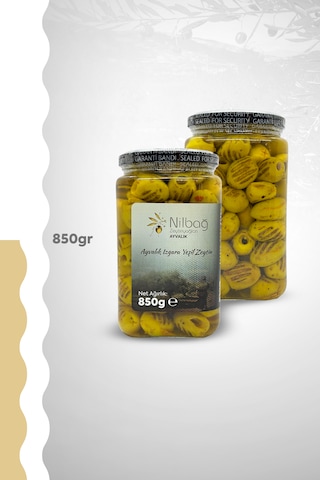 Nilbağ Zeytinyağları Ayvalık Izgara Yeşil Zeytin Cam 850 G