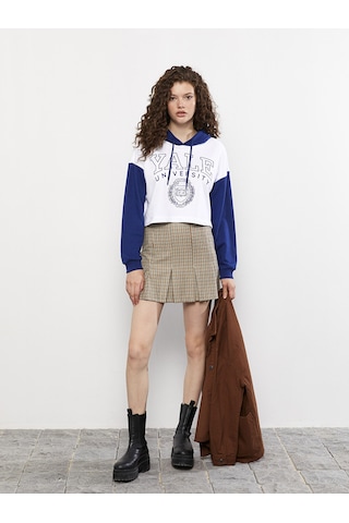 Lcw Vision Beyaz Kapüşonlu Baskılı Uzun Kollu Kadın Sweatshirt