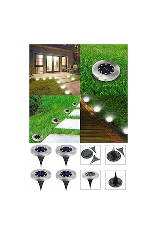 8 Ledli Solar Güneş Enerjili Işık Bahçe Dekor Aydınlatma Lambası 1 Adet Disklight Siyah