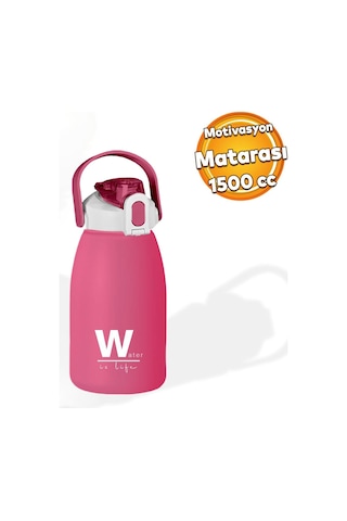 Bpa İçermez 1500 Ml Pembe Su Matarası Taşıma Askılı, Kilitli Kapaklı, Spor Günlük Kullanıma Uygun Pembe