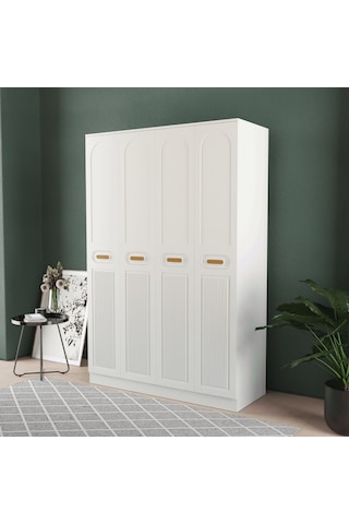 Pera 4 Kapaklı Eko Bazalı Gardırop - Mdf Kapak Beyaz