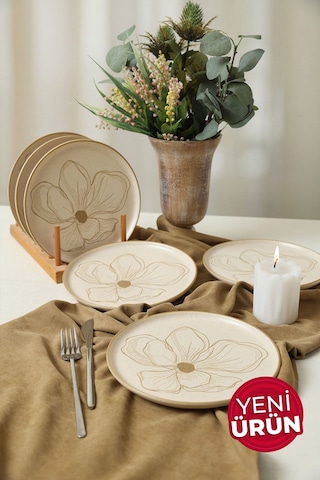 Keramika Taupe Bloom Nordıc Pasta Tabağı 22 Cm 6 Adet 22529 Krem