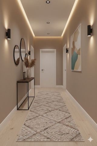 Bohem Etnik Desenli Bej Kahve Halı Modern Oturma Odası Dekoratif Kaymaz Taban Halı Fch 30985 Kahve