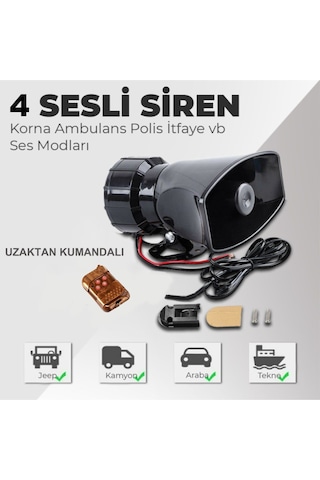 Siren Uzaktan Kumandalı 12v Tüm Araçlara Uygun Videolu