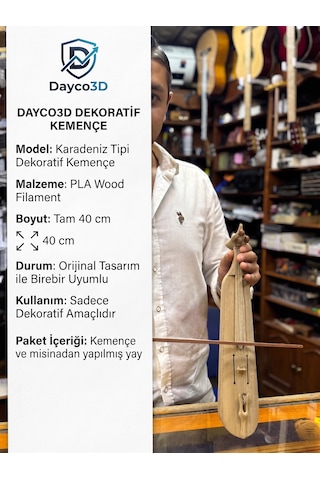 Karadeniz Tipi Dekoratif Kemençe - 40 Cm Pla Wood Filament Orijinal Tasarım Hediyelik Müzik Aleti 001