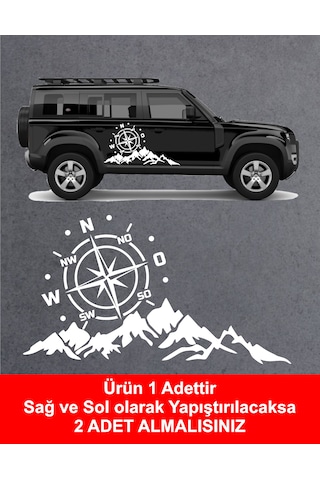 Dağ Ve Pusula Sticker - 4x4, Offroad, Kamp Sticker - Araba Oto Motosiklet Karavan Cam Sticker - 02171 30 Cm