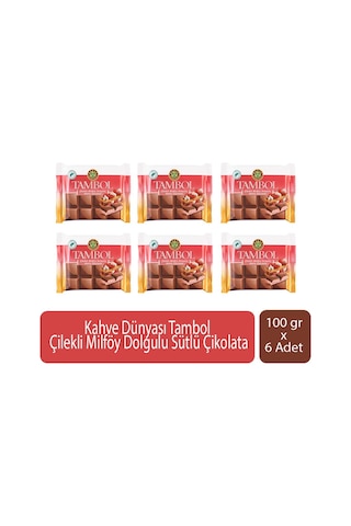Kahve Dünyası Tambol Çilekli Milföy Dolgulu Sütlü Çikolata 100 Gr X 6 Adet