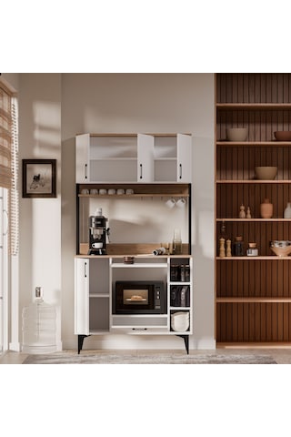 MEZZA 5260 COFFEMATE Kahve Köşesi 105 cm Çok Amaçlı Dolap Kiler Mutfak Dolabı Sepet Beyaz